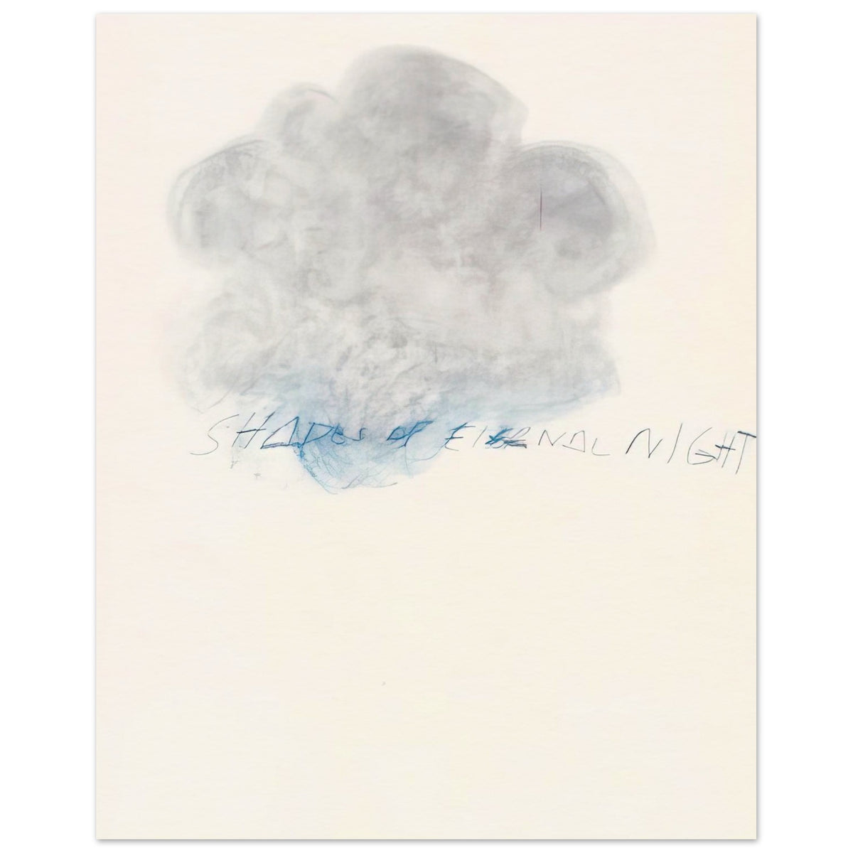 Fifty Days at Iliam: Shades of Eternal Night by Cy Twombly, poster, 60x80 cm / 24x32″; a delicate cloud of soft gray and pale blue tones floating across a warm, off-white background