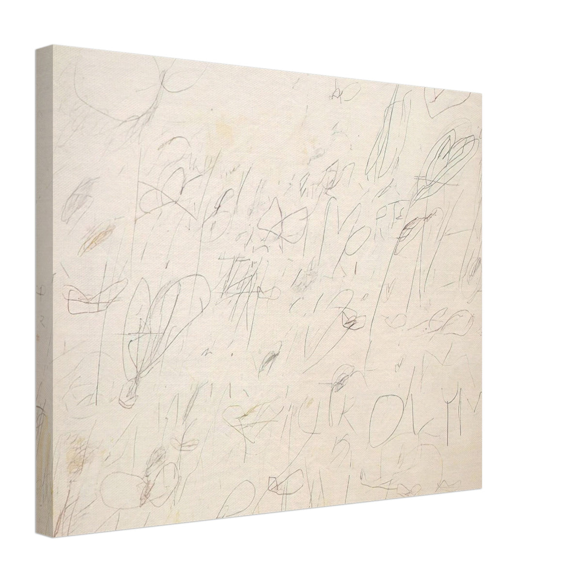 Olympia by Cy Twombly canvas print, 70 × 100 cm / 28 × 40 in: a pale ivory background layered with delicate graphite-like lines, spontaneous scribbles….