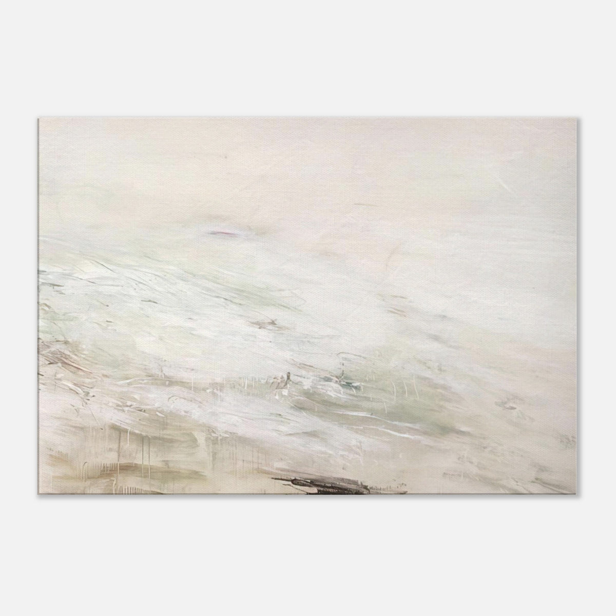Hero and Leandro (A Painting in Four Parts) Part II by Cy Twombly canvas print: This atmospheric composition features an expansive pale background with flowing white and gray….