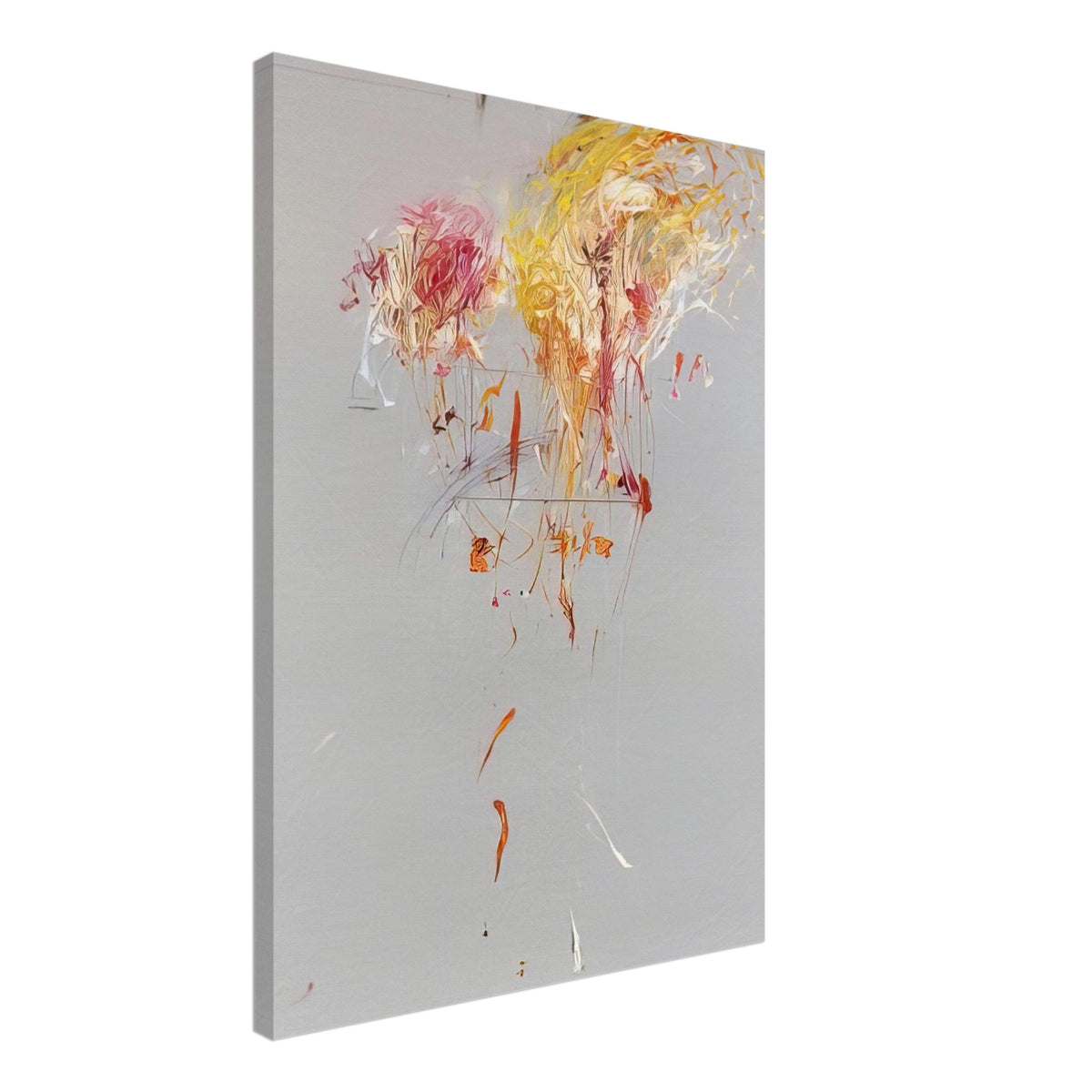 Nine Discourses on Commodus, Part IX by Cy Twombly, canvas print, soft gray background, gestural yellow and golden strokes, 50x70 cm (20x28 in)