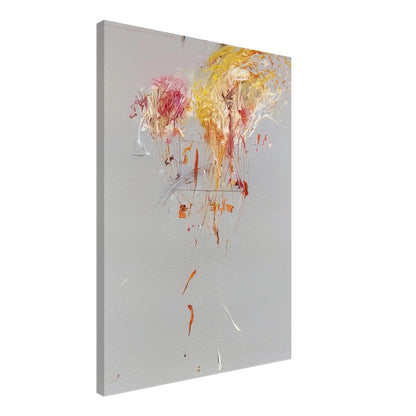 Nine Discourses on Commodus, Part IX by Cy Twombly, canvas print, soft gray background, gestural yellow and golden strokes, 50x70 cm (20x28 in)