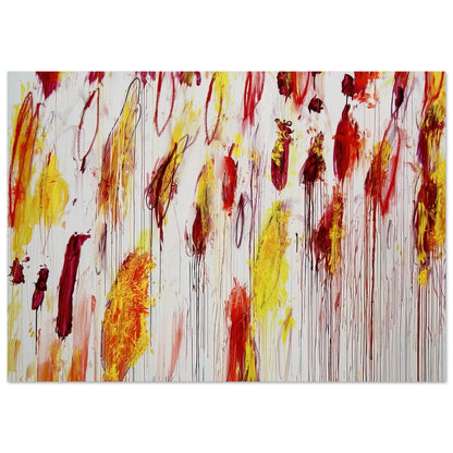Lepanto, Part IV by Cy Twombly poster, 60 × 90 cm / 24 × 36 in: This expressive composition features vivid yellow, golden ochre, red, and deep burgundy marks against….