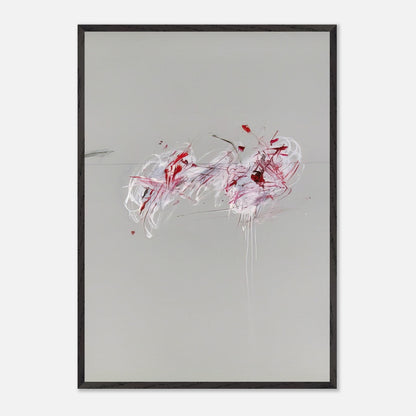 Nine Discourses on Commodus, Part II by Cy Twombly, framed art print; a restrained gray background, expressive red and crimson forms, delicate white brushstrokes, and intricate dark lines