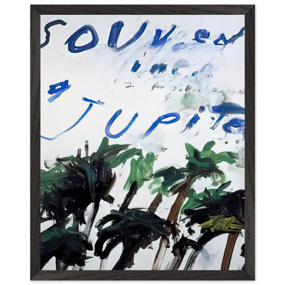 Souvenir of Jupiter by Cy Twombly, framed art print, handwritten lettering, gestural abstraction, 60x80 cm (24x32 in), wood frame