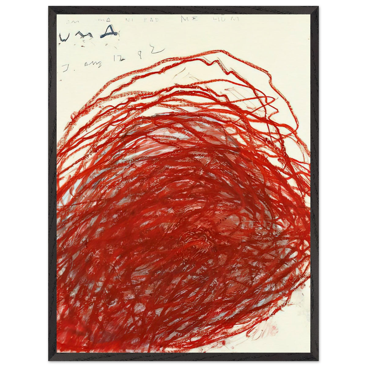 Suma by Cy Twombly, framed art print, sweeping red and crimson lines that overlap and curve across a warm, 27x35 cm (11x14 in), black frame