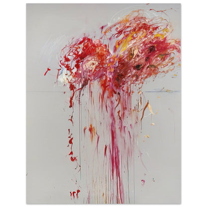 Nine Discourses on Commodus, Part VIII by Cy Twombly, poster, explosive red and crimson brushstrokes, vibrant pink and orange, 60x80 cm (24x32 in)