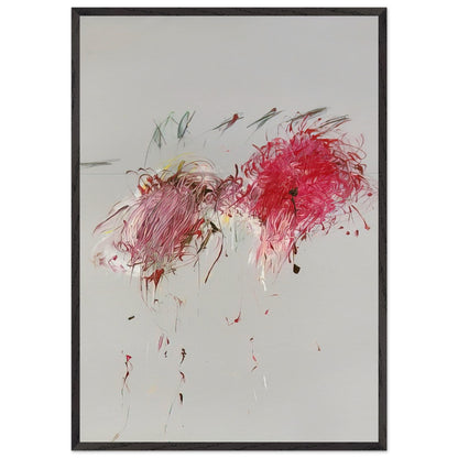 Nicola's Irises by Cy Twombly, framed art print, 27x35 cm / 11x14″, White frame; sweeping red and crimson brushstrokes, delicate pink accents, cool blue details