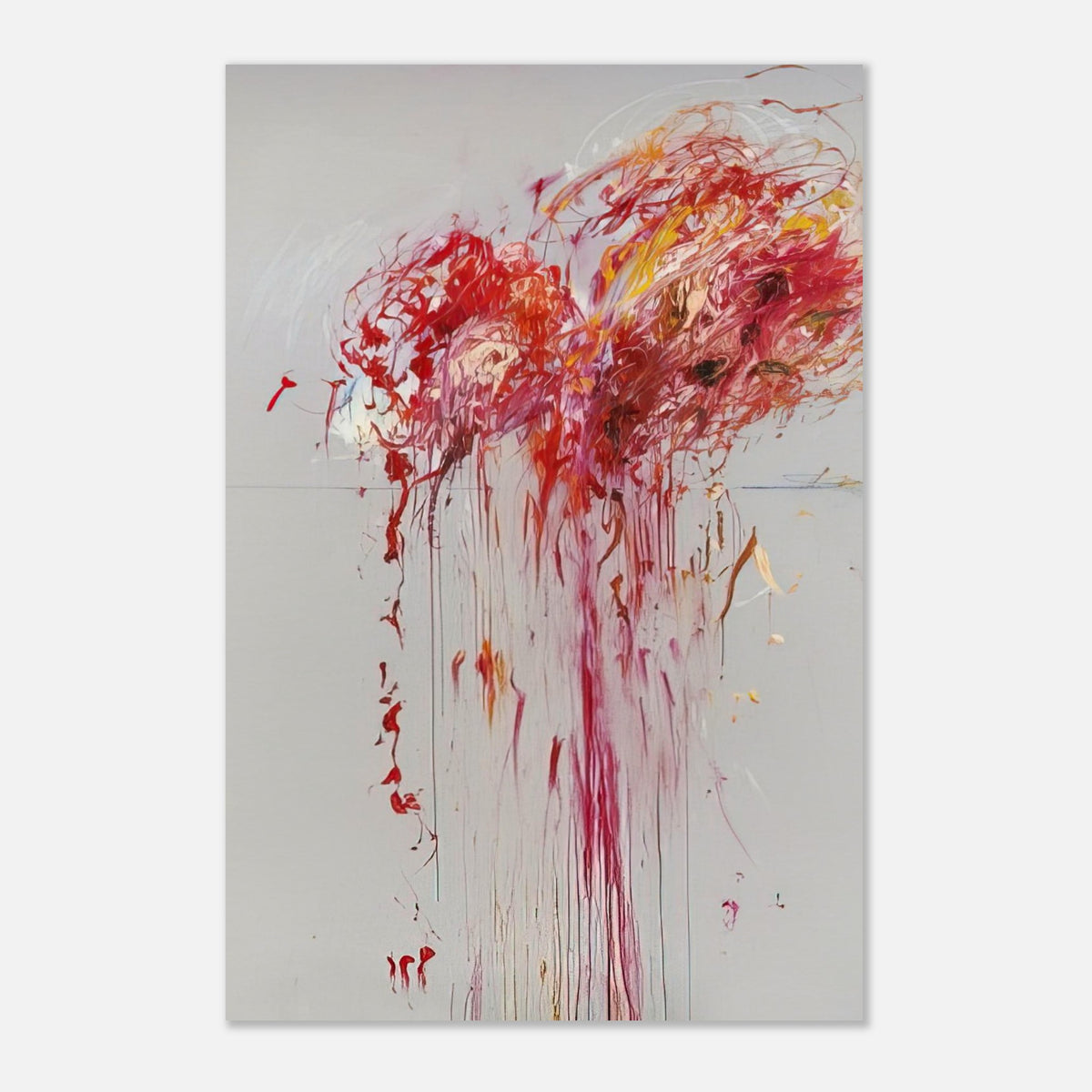 Nine Discourses on Commodus, Part VIII by Cy Twombly, poster, explosive red and crimson brushstrokes, vibrant pink and orange