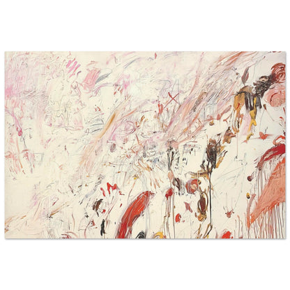 Ferragosto III by Cy Twombly poster, 75 × 100 cm / 30 × 40 in: This captivating composition features a pale cream background layered with energetic brushstrokes….