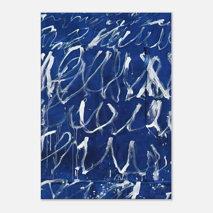 Untitled by Cy Twombly, canvas print, energetic white brushstrokes across a deep blue background, with
