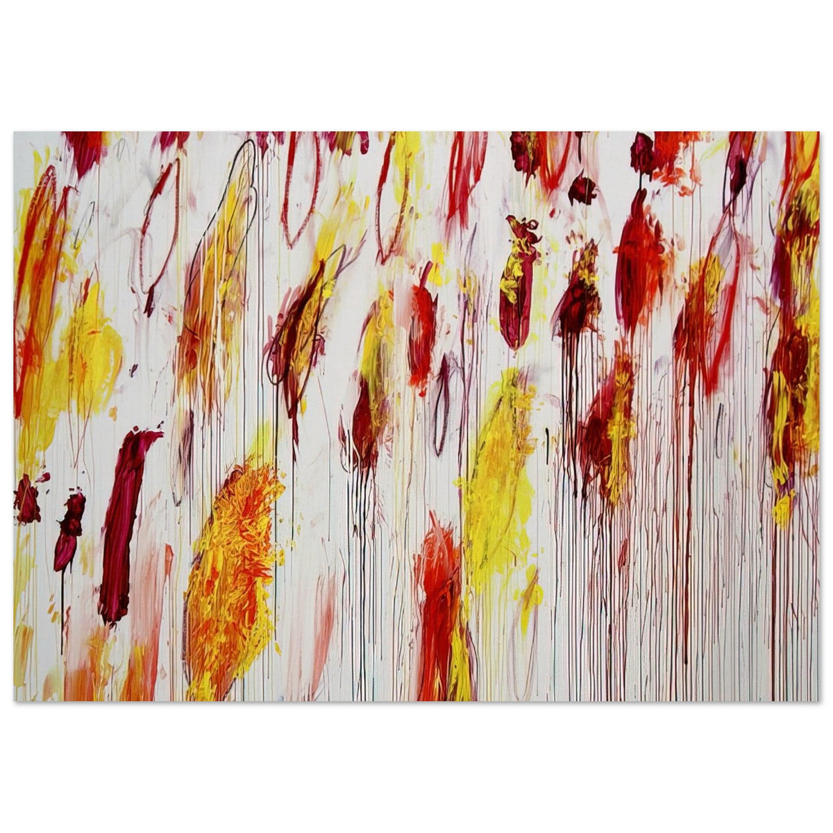 Lepanto, Part IV by Cy Twombly poster, 50 × 70 cm / 20 × 28 in: This expressive composition features vivid yellow, golden ochre, red, and deep burgundy marks against….