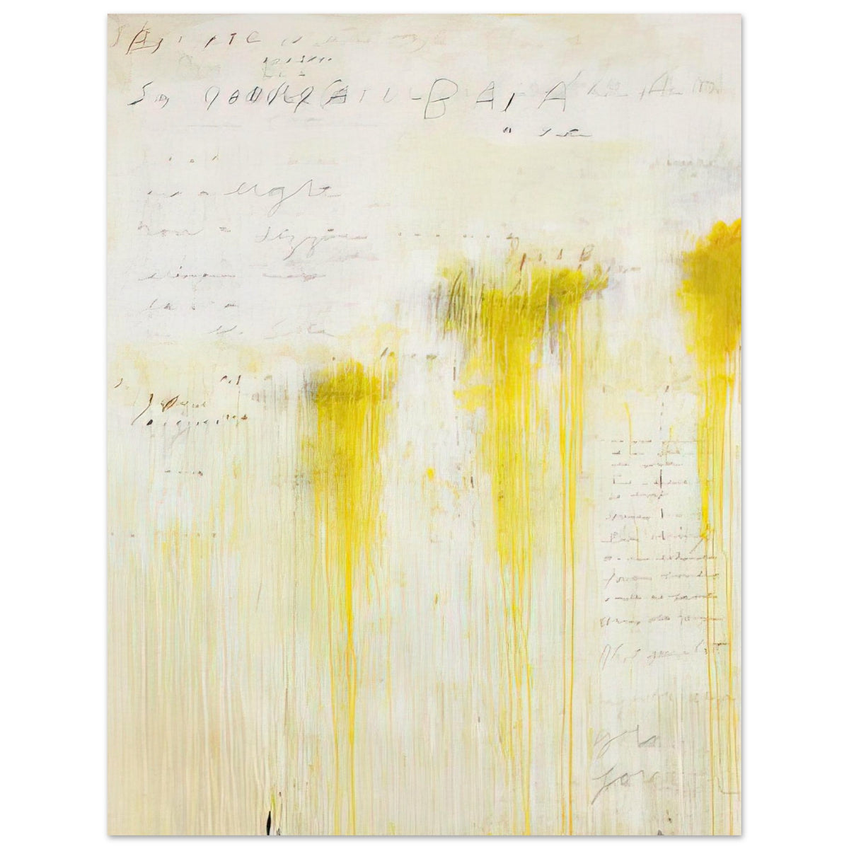 Quattro Stagioni II. Estate by Cy Twombly, poster, luminous yellow washes, flowing vertical paint drips, A0 (84.1 x 118.9 cm)