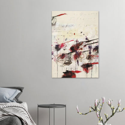 Quattro Stagioni: Autunno by Cy Twombly, canvas print, dynamic arrangement of crimson, red