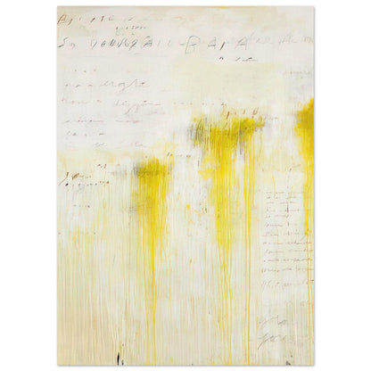 Quattro Stagioni II. Estate by Cy Twombly, poster, luminous yellow washes, flowing vertical paint drips, 40x50 cm (16x20 in)