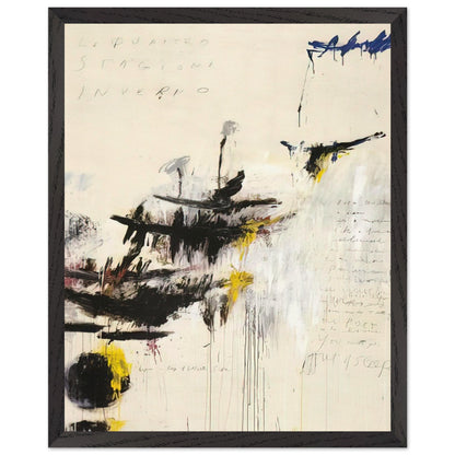 Quattro Stagioni I. Inverno by Cy Twombly, framed art print, bold black brushstrokes, flowing paint drips, 60x80 cm (24x32 in), wood frame