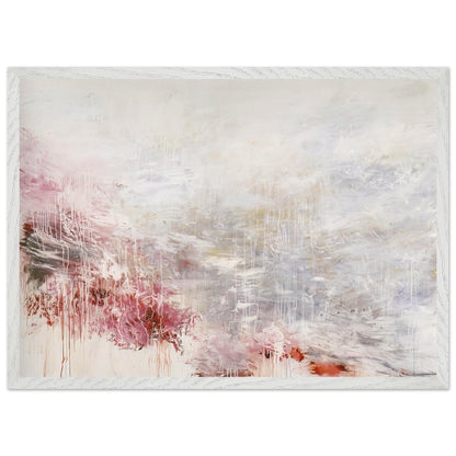 Hero and Leander (To Christopher Marlowe) [Rome] by Cy Twombly framed art print; featuring delicate washes of white, soft pink, dusty rose, and muted gray; size 50 × 70 cm (20 × 28 in); white frame.