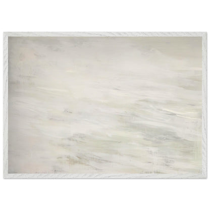 Hero and Leandro (A Painting in Four Parts) Part III by Cy Twombly framed art print; featuring expansive ivory and white tones, delicate pale gray marks, subtle beige shades; size 30 × 45 cm (12 × 18 in); wood frame.