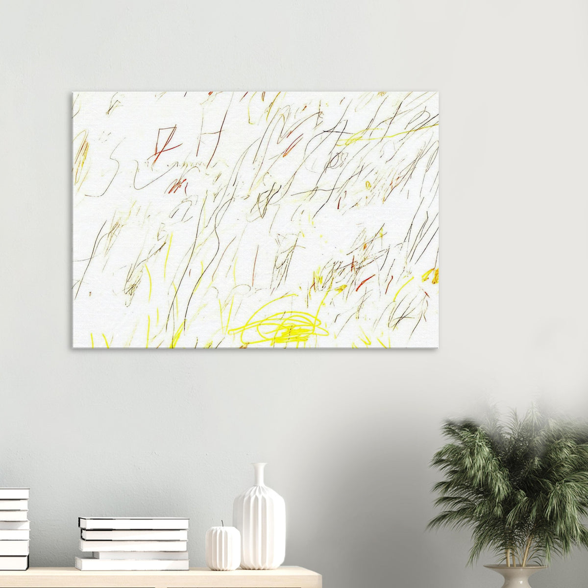 Blue Room by Cy Twombly canvas print: a warm, pale background covered with delicate lines, spontaneous scribbles….