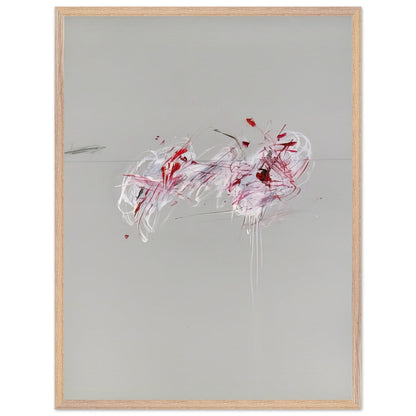 Nine Discourses on Commodus, Part II by Cy Twombly, framed art print, 60x80 cm / 24x32″, Black frame; a restrained gray background, expressive red and crimson forms
