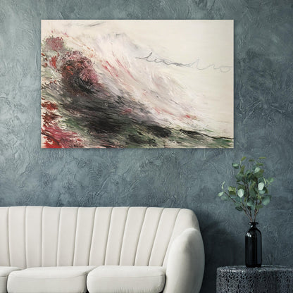 Hero and Leandro (A Painting in Four Parts) Part I by Cy Twombly poster: This atmospheric composition features sweeping brushstrokes in white, pale gray, muted pink, deep green….