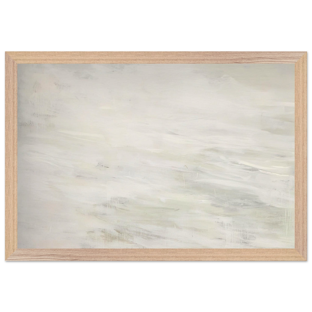 Hero and Leandro (A Painting in Four Parts) Part III by Cy Twombly framed art print; featuring expansive ivory and white tones, delicate pale gray marks, subtle beige shades; size 70 × 100 cm (28 × 40 in); black frame.