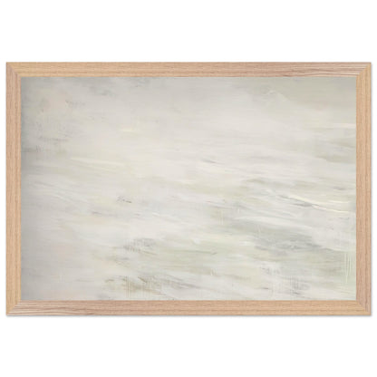 Hero and Leandro (A Painting in Four Parts) Part III by Cy Twombly framed art print; featuring expansive ivory and white tones, delicate pale gray marks, subtle beige shades; size 70 × 100 cm (28 × 40 in); black frame.