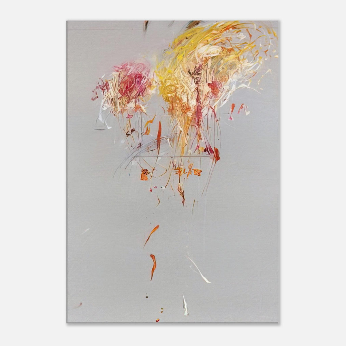 Nine Discourses on Commodus, Part IX by Cy Twombly, canvas print, soft gray background, gestural yellow and golden strokes