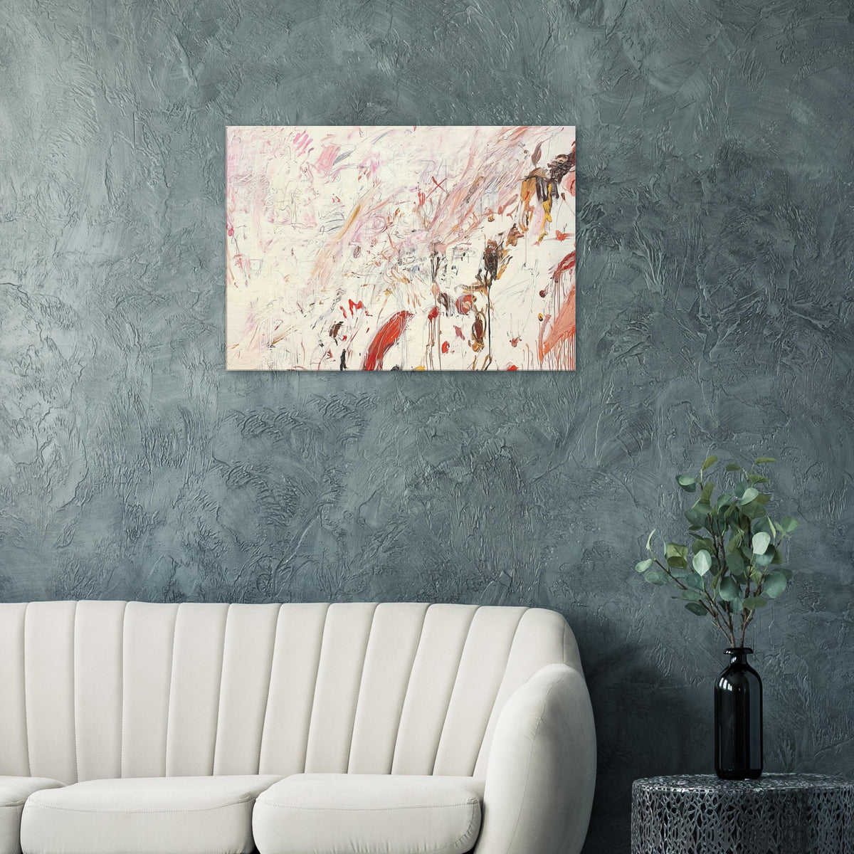 Ferragosto III by Cy Twombly canvas print: a pale cream background covered with spontaneous brushstrokes, delicate lines….