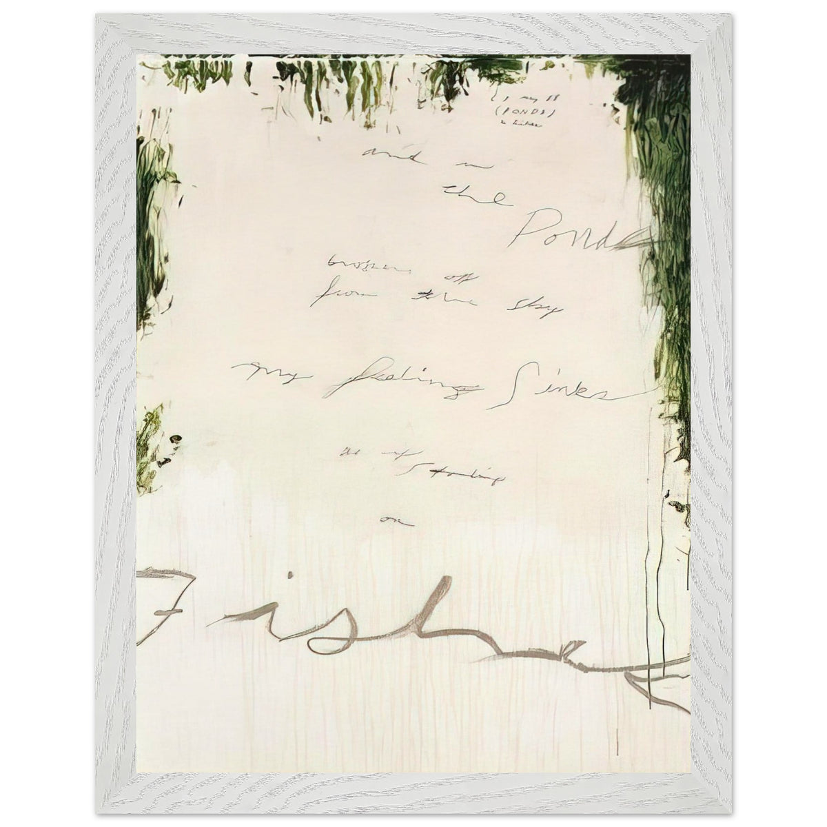 Untitled (A Painting in Nine Parts), Part I by Cy Twombly, framed art print, pale, open central field surrounded by expressive dark green, 27x35 cm (11x14 in), wood frame