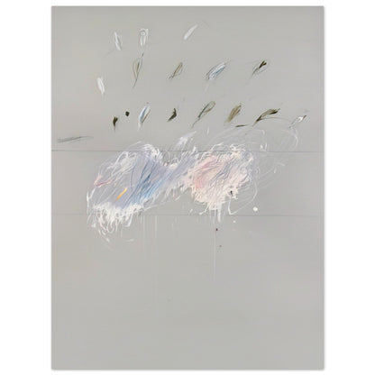 Nine Discourses on Commodus, Part VI by Cy Twombly, poster, muted gray background, delicate white brushstrokes, 100x150 cm (40x60 in)