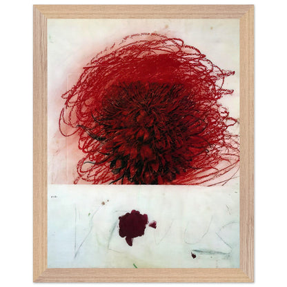 Pan II by Cy Twombly, framed art print, dense red and crimson form, surrounded by sweeping dark strokes and, 40x50 cm (16x20 in), wood frame