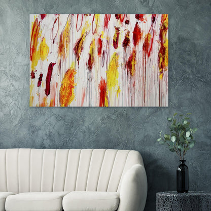 Lepanto, Part IV by Cy Twombly poster: This expressive composition features vivid yellow, golden ochre, red, and deep burgundy marks against….