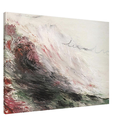 Hero and Leandro (A Painting in Four Parts) Part I by Cy Twombly canvas print, 40 × 50 cm / 16 × 20 in: sweeping white and gray strokes with muted pink, deep green, charcoal, and earthy red tones.