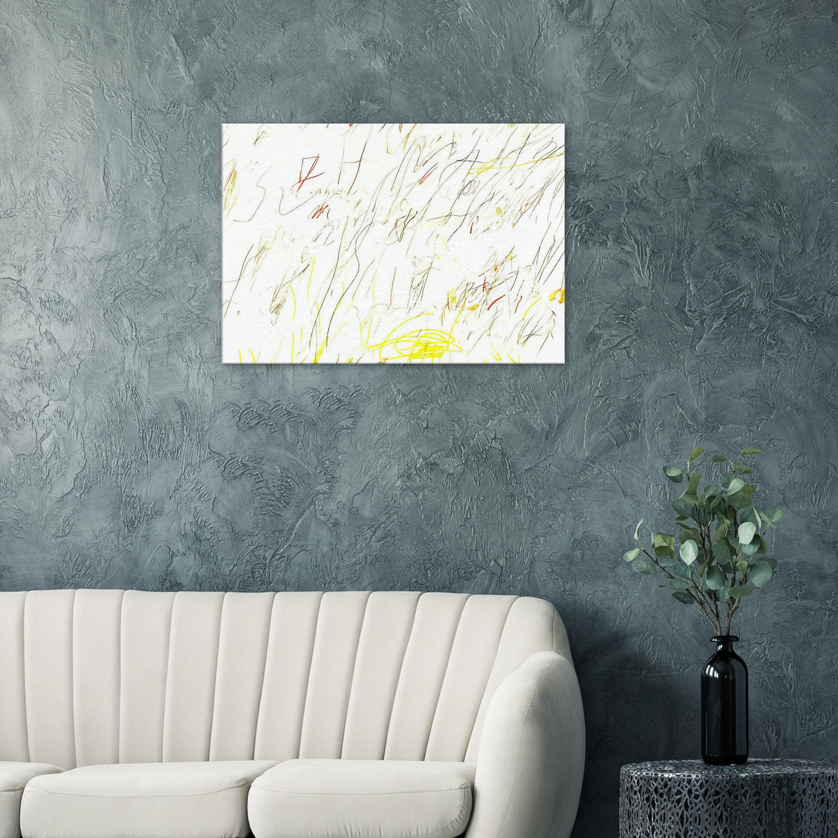 Blue Room by Cy Twombly canvas print: a warm, pale background covered with delicate lines, spontaneous scribbles….