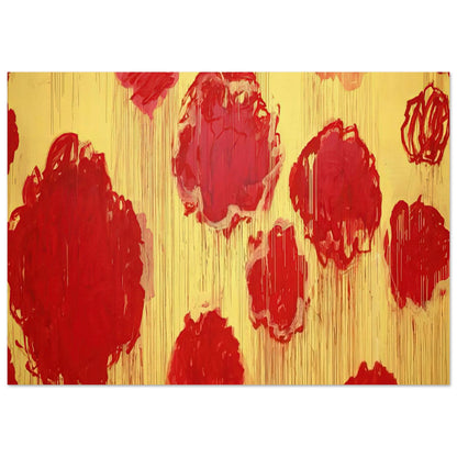 Untitled (Peonias series) by Cy Twombly poster, 40 × 60 cm / 16 × 24 in: This expressive composition features bold red and crimson forms against a luminous golden-yellow….