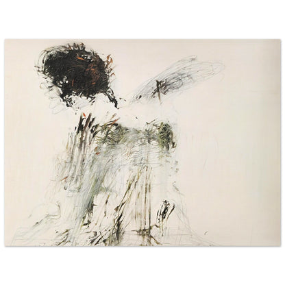 Ides of March by Cy Twombly poster, 75 × 100 cm / 30 × 40 in: This expressive composition features a pale, warm background contrasted with bold black brushstrokes….