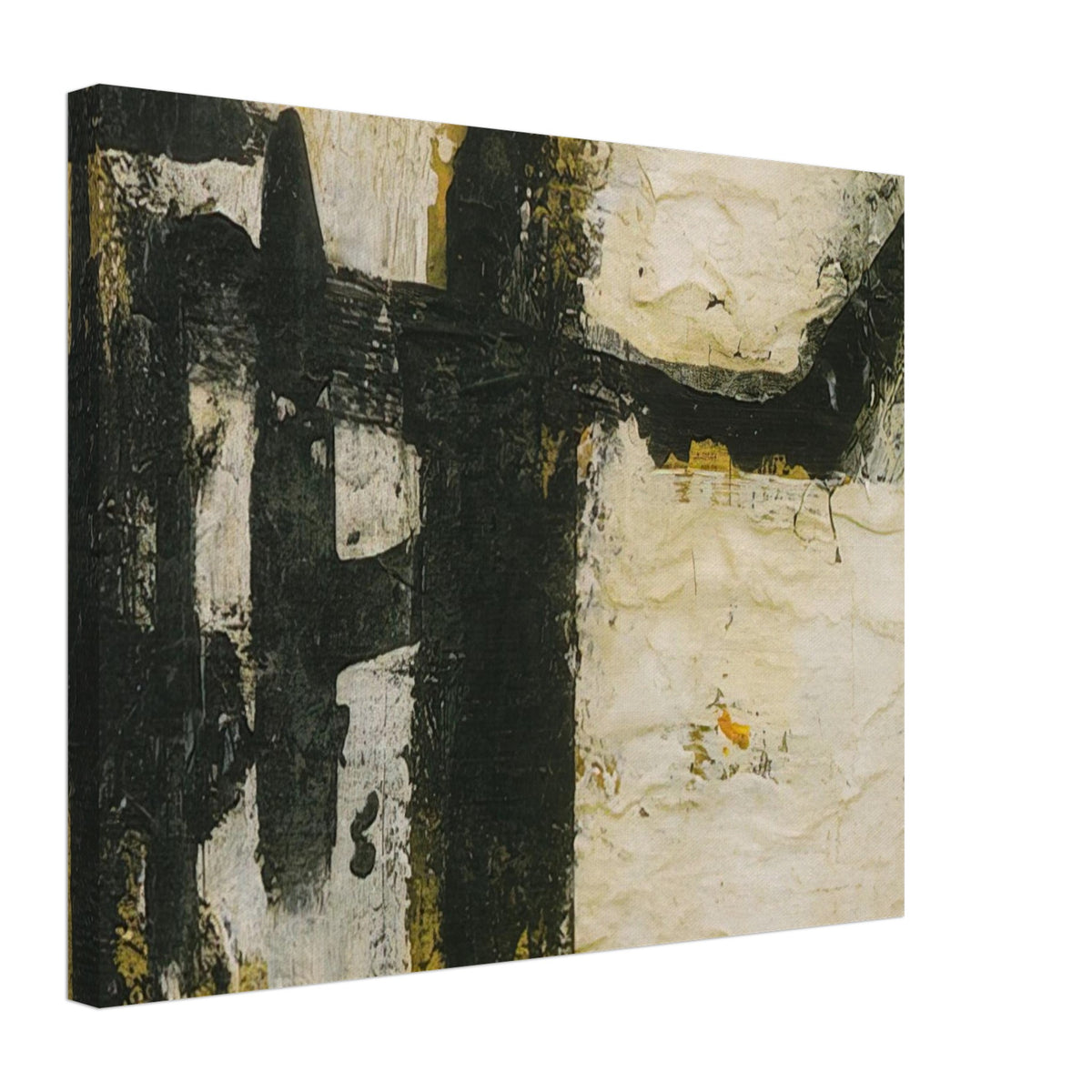 Landscape by Cy Twombly canvas print, 60 × 90 cm / 24 × 36 in: This compelling composition features bold black forms, irregular geometric shapes….