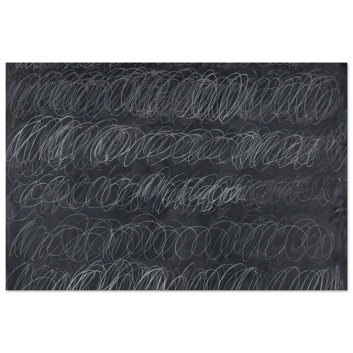 Cold Stream by Cy Twombly poster, A0 (84.1 × 118.9 cm): This monochromatic composition features repeated horizontal bands of overlapping white and gray loops….