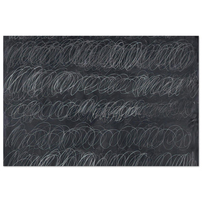 Cold Stream by Cy Twombly poster, A0 (84.1 × 118.9 cm): This monochromatic composition features repeated horizontal bands of overlapping white and gray loops….
