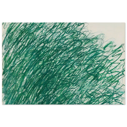 On Returning from Tonnicoda by Cy Twombly poster, 75 × 100 cm / 30 × 40 in: This captivating composition features an intricate network of sweeping green lines, overlapping loops….