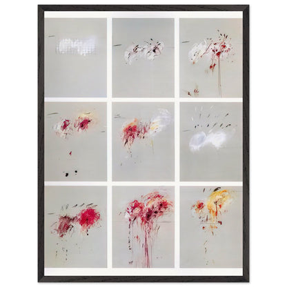 Nine Discourses on Commodus by Cy Twombly, framed art print, nine individual panels distinguished by muted gray backgrounds, 50x70 cm (20x28 in), wood frame