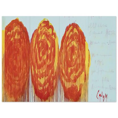 The Rose (II) by Cy Twombly poster, A0 (84.1 × 118.9 cm): This expressive composition features three large, rose-inspired forms rendered in vivid shades of red….