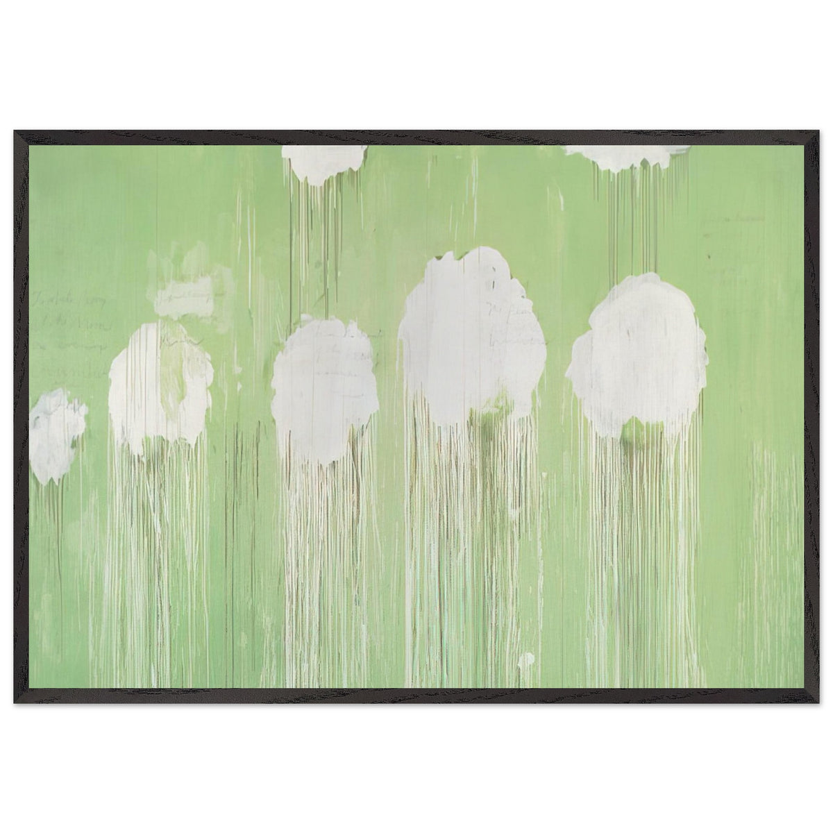 Untitled (Peony Blossom Painting) by Cy Twombly framed art print; featuring delicate white peony blossoms against a soft, luminous green background; size 800 × 1200 mm (32 × 48 in); white frame.