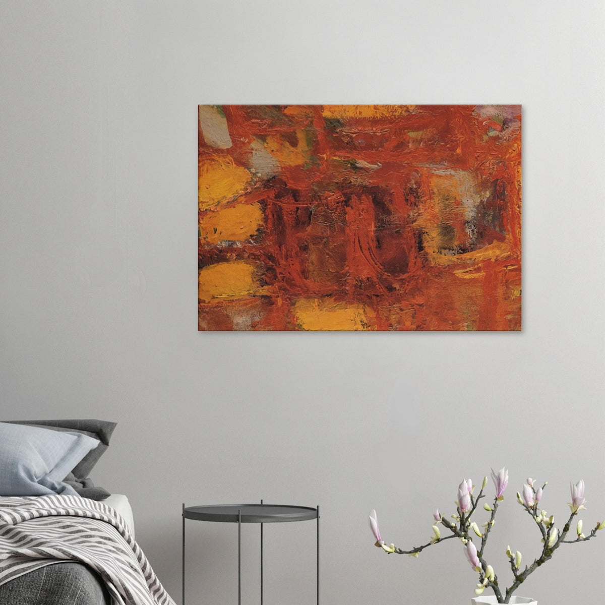 Ritual by Cy Twombly canvas print: This richly textured composition features a striking palette of rust red, burnt orange, golden yellow….