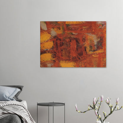 Ritual by Cy Twombly canvas print: This richly textured composition features a striking palette of rust red, burnt orange, golden yellow….