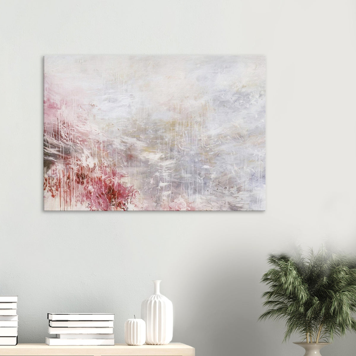 Hero and Leander (To Christopher Marlowe) [Rome] by Cy Twombly canvas print: This expressive composition features a pale background with flowing white and gray brushstrokes….