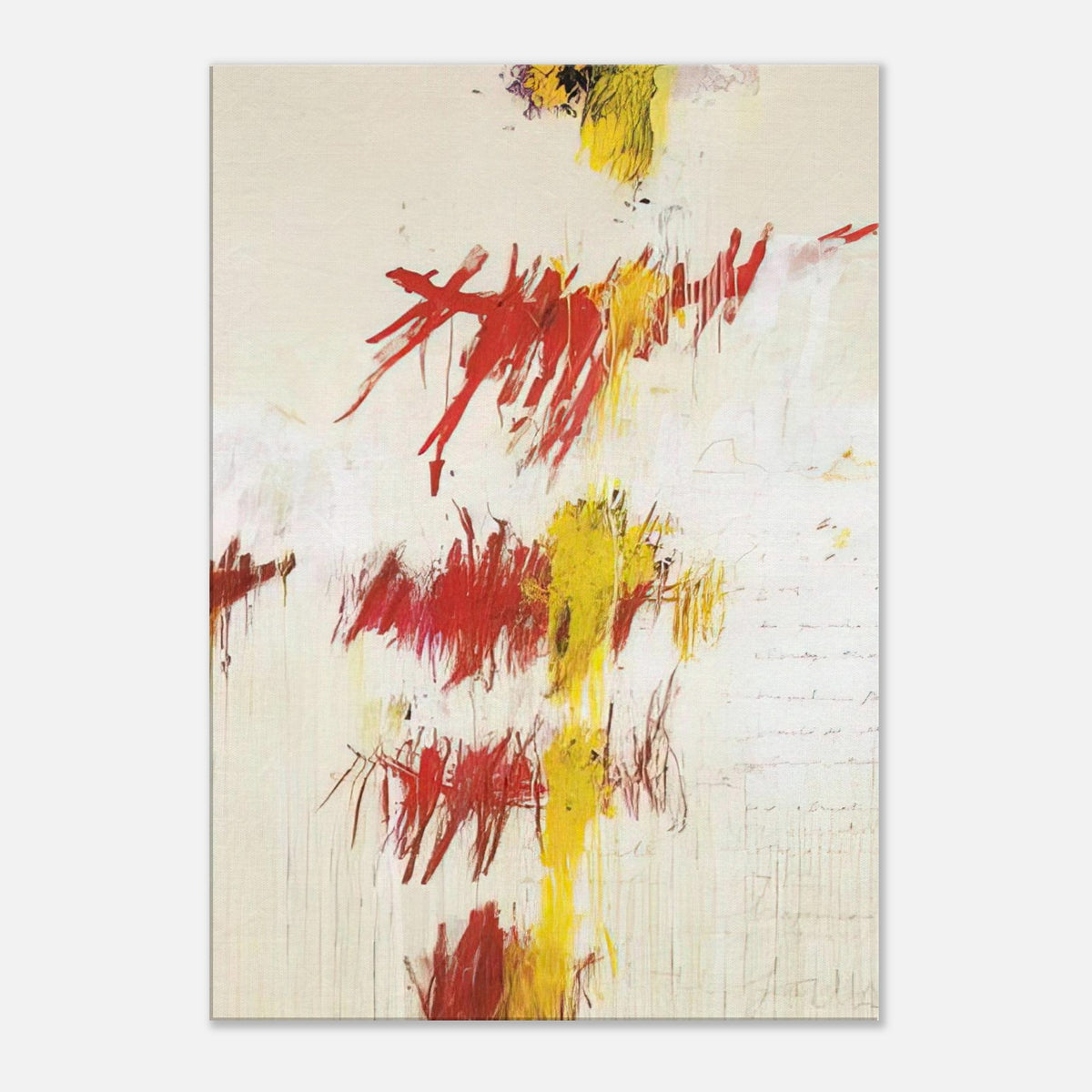 Quattro Stagioni II. Primavera by Cy Twombly, canvas print, bold red and crimson brushstrokes with luminous yellow marks, subtle