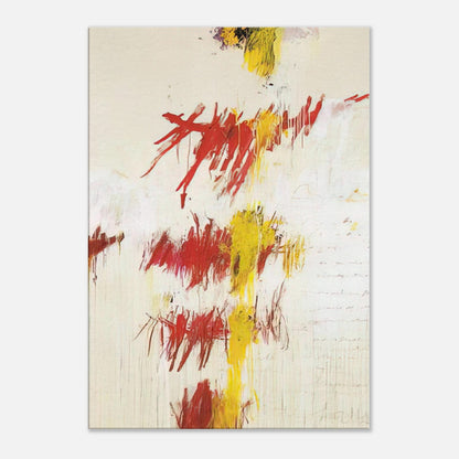 Quattro Stagioni II. Primavera by Cy Twombly, canvas print, bold red and crimson brushstrokes with luminous yellow marks, subtle