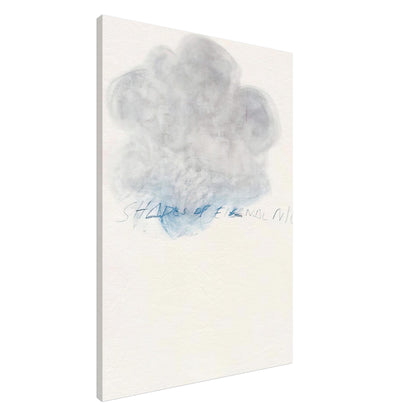 Fifty Days at Iliam: Shades of Eternal Night by Cy Twombly, canvas print, 45x60 cm / 18x24″; a delicate cloud of soft gray and pale blue tones floating across a warm, off-white background