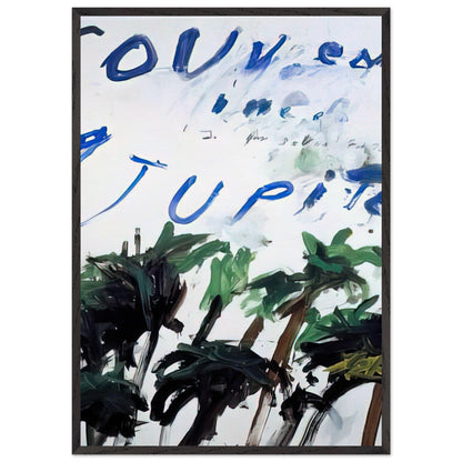 Souvenir of Jupiter by Cy Twombly, framed art print, handwritten lettering, gestural abstraction, 27x35 cm (11x14 in), white frame